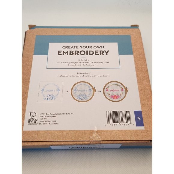 Create Your Own Embroidery Craft Kit Welcome Wreath New In Box Pink Flowers 6" - Picture 3 of 3